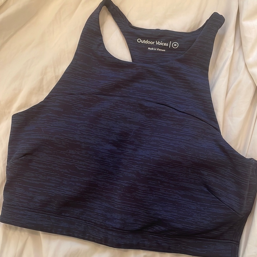 Outdoor Voices Navy Space-Dye High Neck Sports Bra